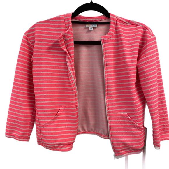 Lularoe Monroe Girls Zip Jacket Size 14 Pink White Striped Lightweight - Picture 1 of 1